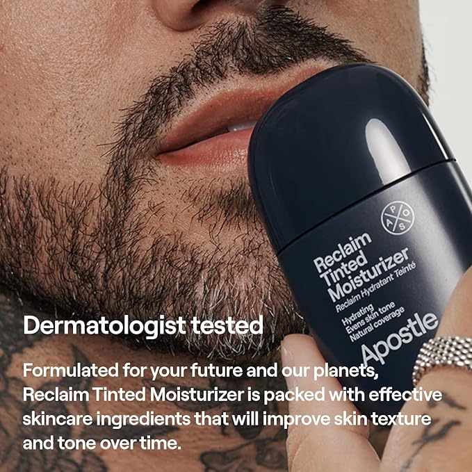 APOSTLE Reclaim Tinted Moisturizer for Men (1 Black River) - Niacinamide, Vitamin E, Squalane, Hyaluronic Acid, Tinted Face Moisturizer For Men. Hydrates, Evens Skin Tone, 1 Fl. Oz.