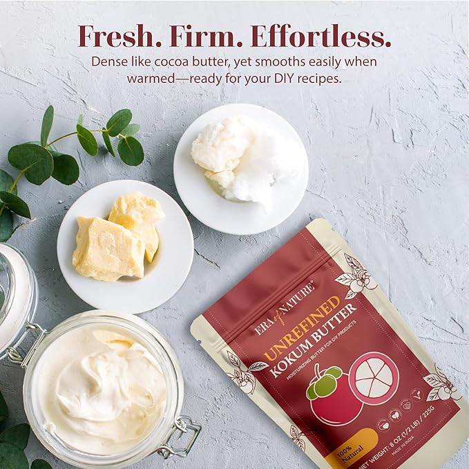 era of nature Kokum Butter Raw - 8 oz (1/2lb) – Natural Butter for Body Butters, Lotion Bars, Lip Balm, Soap Making – Blends Well with Shea or Cocoa Butter – For Stretch Marks, Scars, Pregnancy Care