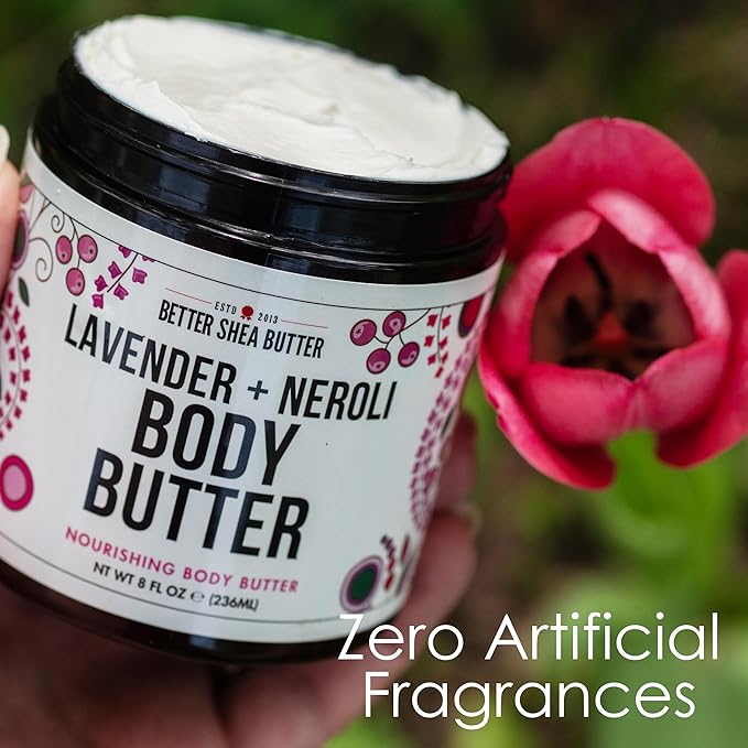 Body Butter for Women LAVENDER NEROLI | Whipped Body Moisturizer with Raw Shea Butter for Dry Skin, Paraben Free, Non-Greasy, No Synthetic Fragrances | 8 oz