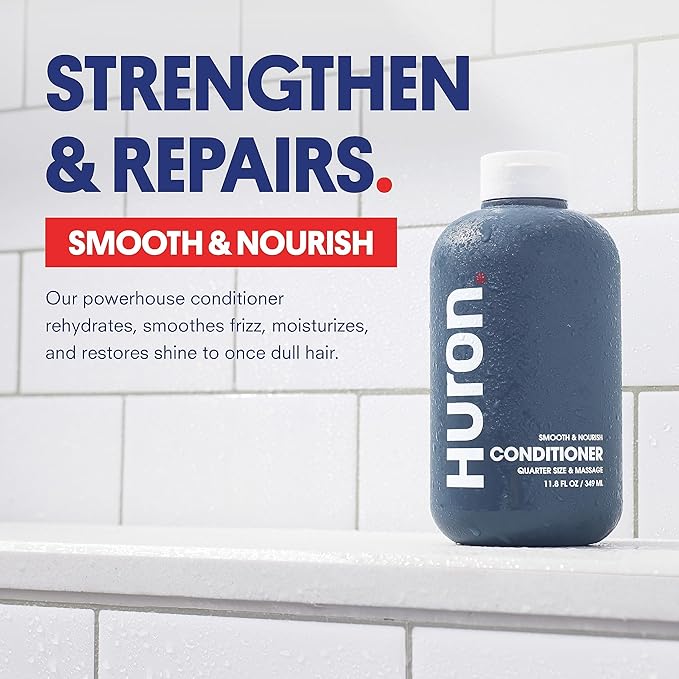 Huron Men’s Conditioner - Lightweight, Hydrating Conditioner - Eliminates Frizzy Hair, Moisturizes, & Restores Shine - Clean & Invigorating Scent - 100% Vegan Ingredients & Cruelty-Free - 11.8 Fl Oz