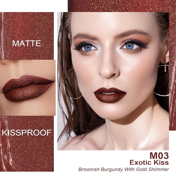 Oulac Matte Liquid Brown Lipstick for Women, Long Lasting Lipstick Waterproof Lip Stain, No Transfer, Creamy High Pigmented Formula with Rose Oil, Vegan & Cruelty-Free,Brown M03