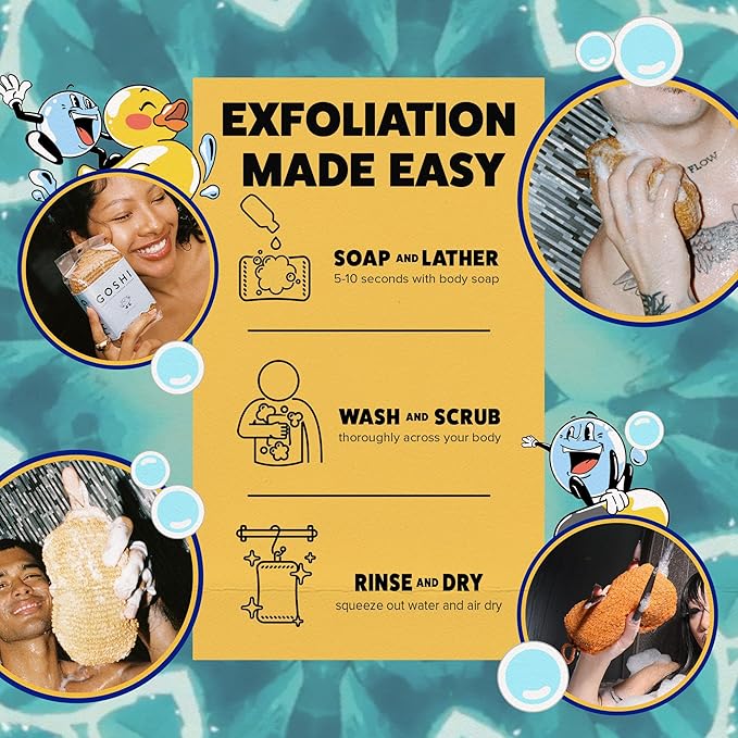 GOSHI Exfoliating Shower Sponge - Rip-Resistant, Rapid-Drying Exfoliating Bath Sponge for All Skin Types - Marigold Yellow - Made in Japan