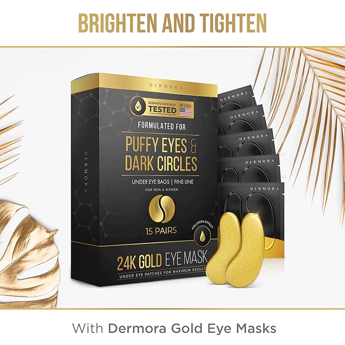 DERMORA Skin Treatment Mask 24K Gold Eye Mask - 20 Pairs Eye Gels - Rejuvenating Treatment for Dark Cirlce,Puffiness,Refresh,Revitalizing,Travel,Wrinkles