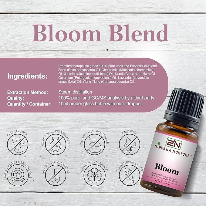 Bloom Blend 100% Pure Natural Premium Grade, Undiluted, Happiness, Mood Booster, Aromatherapy, Calm, Relax