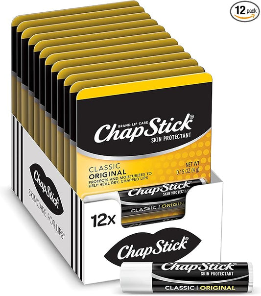 ChapStick Classic Original Lip Balm Tubes, Lip Care - 0.15 Oz (Pack of 12)