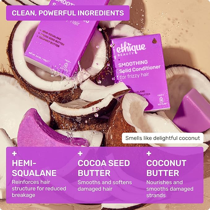 Ethique Smoothing Shampoo Bar for frizzy hair with Coconut Butter - Plastic-Free, Cruelty-Free, Vegan, 3.88 oz - Formerly Frizz Wrangler