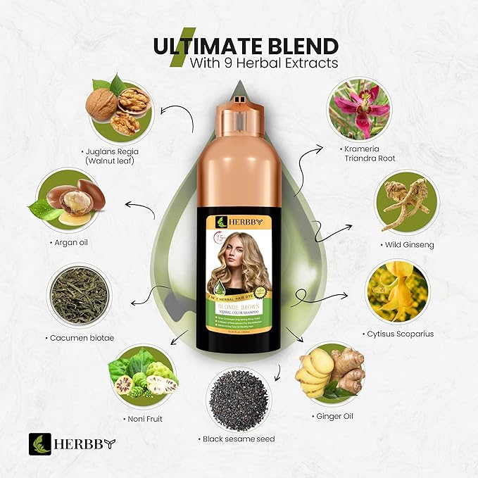 Hair Color Shampoo for Gray Hair Coverage&Color Transform with 9 Herbal Extracts –Long Lasting(6-8 Weeks),Shiny,Evenly Colored,Instant Hair Dye Shampoo&Conditioner, 500 Ml (BLONDE BROWN COLOR)