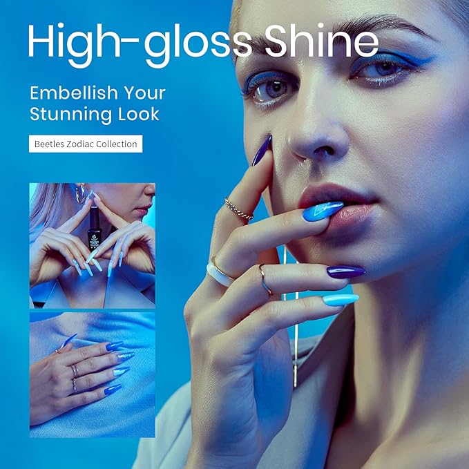 Beetles Blue Gel Nail Polish,6 Colors Baby Blue Glitter Aquarius Holy Water Collection Fall Winter Gel Polish Soak off Uv Led Lamp Nail Art Manicure Gifts for Women
