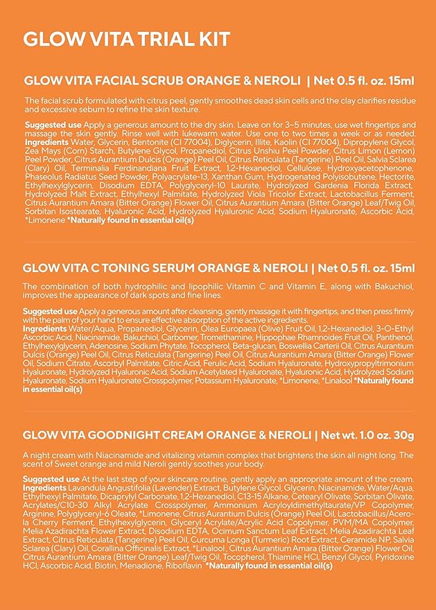 AROMATICA Glow Vita Trial Kit - Travel Size Skin Care Set [Vitamin C Serum 0.5 fl.oz, Facial Scrub 0.5 fl.oz, Goodnight Cream with Retinol 1oz] - Travel Kit for Women