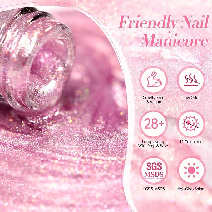 Born Pretty Cat Magnetic Eye Gel Nail Polish, Mermaid Aurora Holographic Pink Blue Green Yellow Gel Polish, Soak Off U V LED Gel Polish Nail Art Design Manicure Salon DIY Home 7ML 6PCS