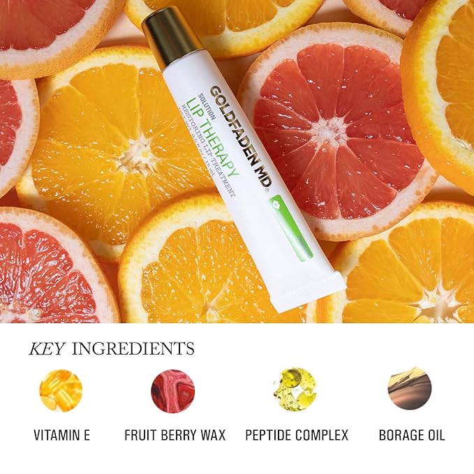 Goldfaden MD Lip Therapy | Restoring Lip Treatment | w/Peptides, Hyaluronic Acid, Fruit Berry Wax, Borage Oil, Rose Hip Oil & Vitamin E | Nourishes, Hydrates & Plumps Appearance 0.14 ﬂ oz / 4 mL
