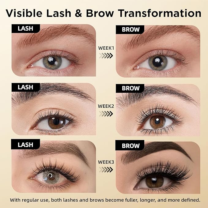 Eyelash Growth Serum & Eyebrow Growth Serum – 15 Plant Extracts with Biotin for Longer, Fuller, Thicker Lashes, Natural Vegan Gentle Nourishing Lash Enhancer (Gold Black)
