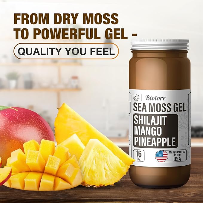 Biolore Sea Moss Gel - Shilajit 16oz, Wildcrafted Irish Seamoss with Essential Vitamins & Trace Minerals, Vegan Superfood Made in USA