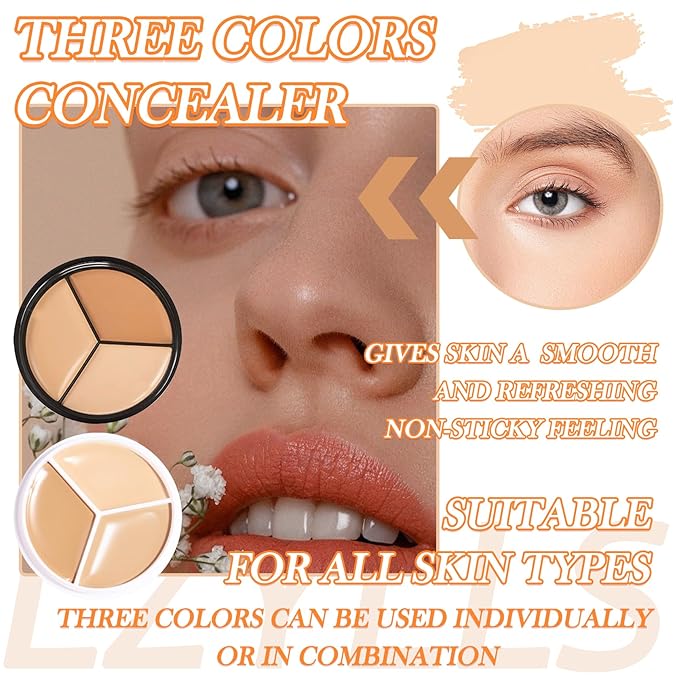 3 Colors Correcting Concealer Makeup Cream Contour Palette,Cream Makeup Palette,Contouring Foundation Highlighting Concealer Palette with Bursh,Professional Concealer Foundation Palette for Women