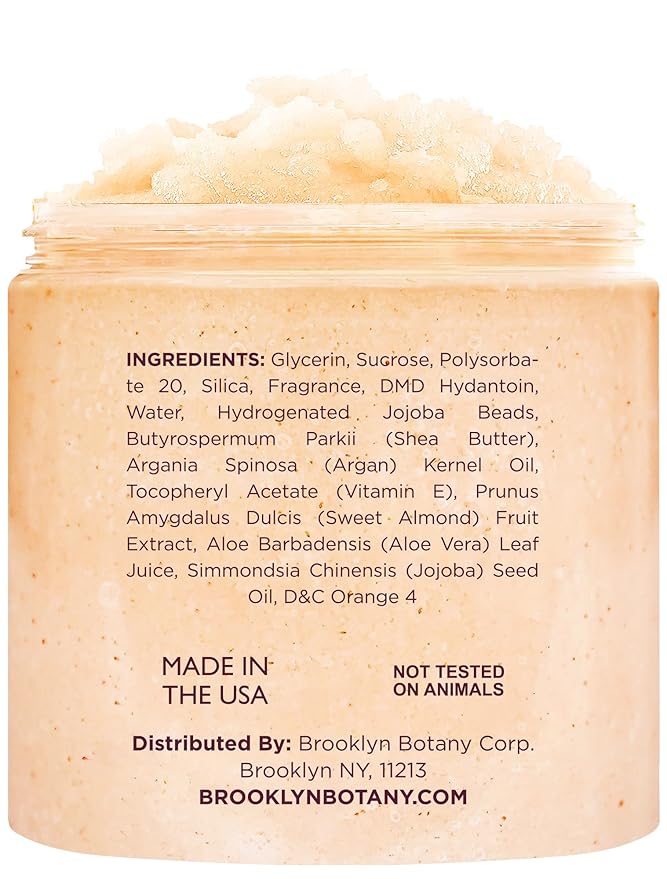 Brooklyn Botany Tropical Mango Shea Sugar Scrub for Body 10 oz – Deeply Hydrating and Gently Exfoliating Body Scrub for Women and Men - Made with Jojoba Beads