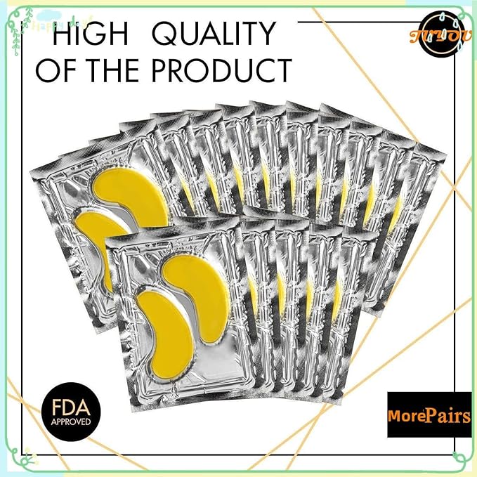48Pcs/24Pairs 24K Gold Gel Crystal Collagen Eye Pads, Under Eye Mask for Moisturizing, Fine Lines, Dark Circles& Puffy Eyes Under Eye Patches