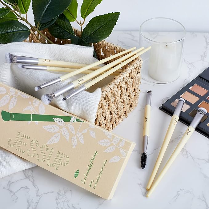 Jessup Eyeshadow Brush Set 8pcs Eye Makeup Brushes Premium Cruelty-Free Eyeshadow Blending Concealer Eyebrow Eyeliner Spoolie Brush Kit T328