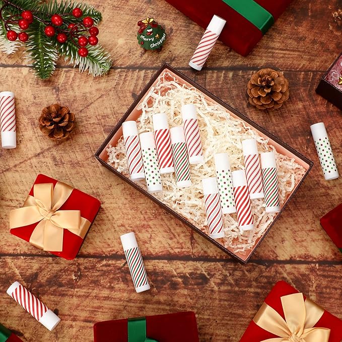 50 Pcs Christmas Peppermint Lip Balms Gifts Bulk Holiday Stocking Stuffers Holiday Treat Gifts Stuffer Goodie Christmas Party Supplies for Kids Women Men
