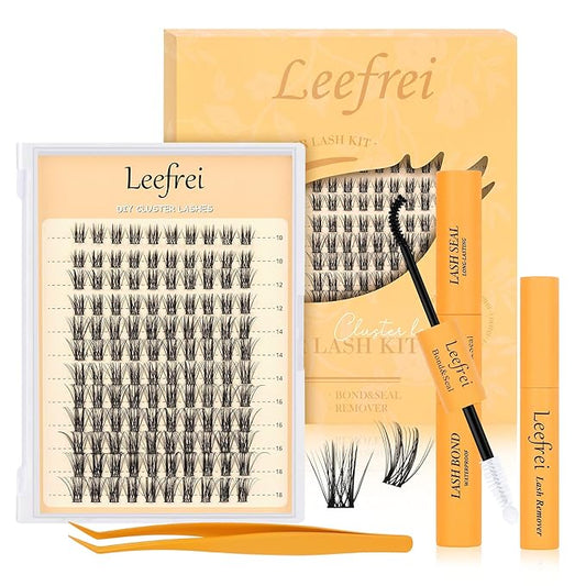 Eyelash Clusters 10-18mm Wispy Eyelash Clusters D Curl DIY Cluster Lash Extension Kit Individual Lashes Kit With Bond & Seal, Glue Remover, Tweezers(LF03 Lashes Set)