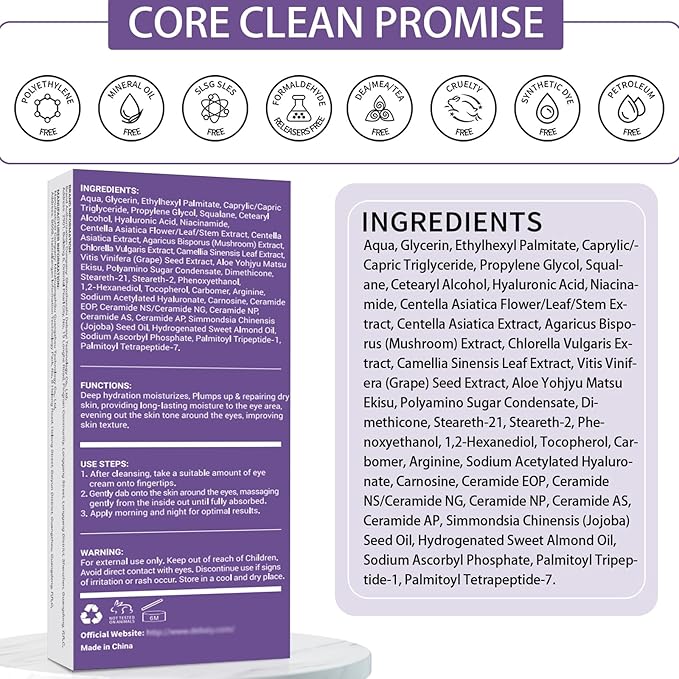 3 Pack Eye Cream Hydrating & Repairing with Hyaluronic Acid & Peptides - Moisturizes, Smooths Fine Lines, Enhances Elasticity (Each 0.529oz | 15g)