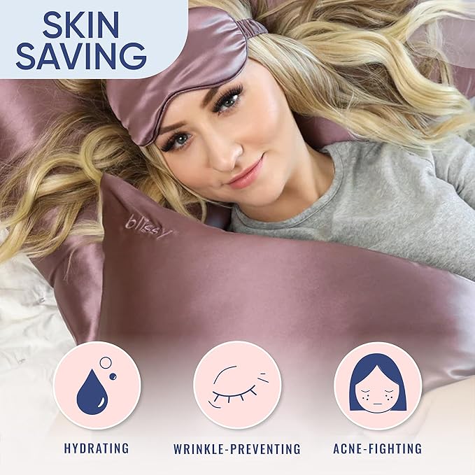 Blissy Silk Pillowcase - 100% Pure Mulberry Silk - 22 Momme 6A High-Grade Fibers - Silk Pillow Cover for Hair & Skin - Regular, Queen & King (Plum, King)