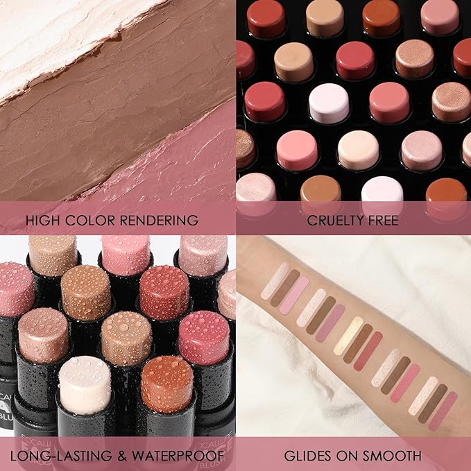 FOCALLURE 3 Pcs Cream Contour Sticks,Shades with Highlighter & Bronzer & Blush,Non-greasy Long-wear Face Contouring Pen,Easy to Sculpt the Face and Create a Lightweight Finishing Makeup,TAN