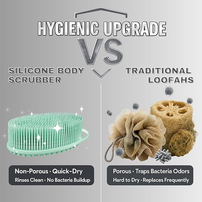 Avilana Silicone Body Scrubber – Gentle Shower Brush & Loofah Alternative- Food Grade & Lab Tested – Fast-Drying, Hygienic, BPA-Free Silicone Body Gentle Exfoliator (Green, Massage)