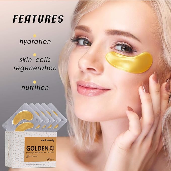 24K Gold Under Eye Patches Eye Masks For Dark Circles And Puffiness with anti-aging effect 20 pairs 40 pcs [medbeauty]