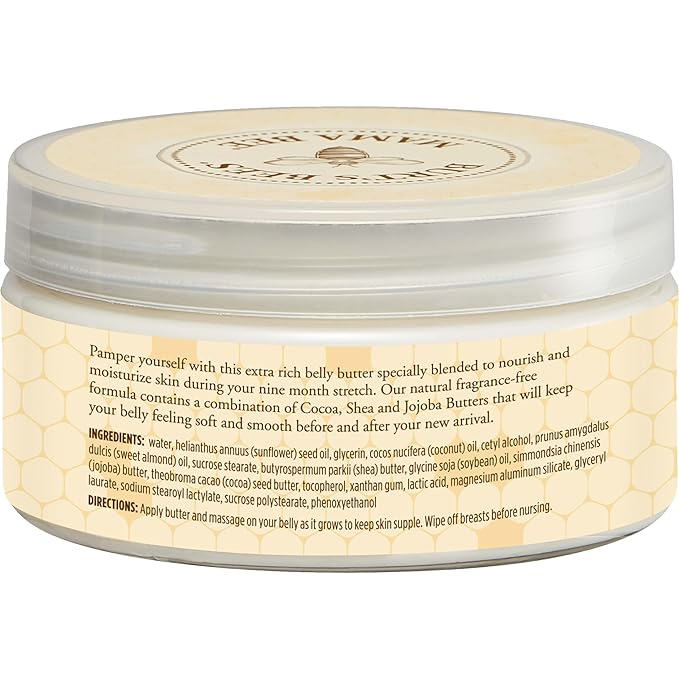 Burt's Bees Mama Belly Butter Stretch Mark Cream for Pregnancy Massages Body & Reduces Scar Appearance, Prenatal & Postnatal Tummy Skin Care, Shea Butter & Vitamin E Rich Formula, 6.5 Oz (Pack of 3)