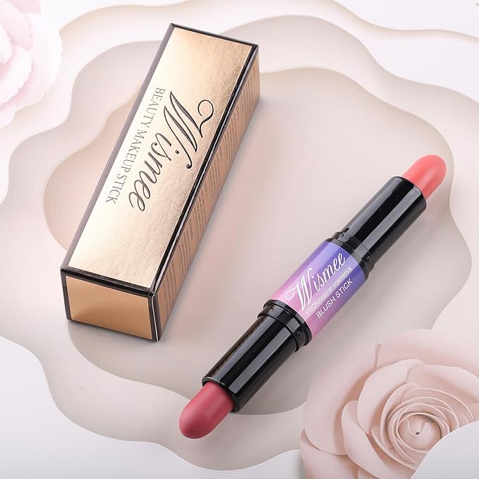 Dual-Ended Cream Blush Stick,Cream Blush Makeup Stick,Buildable Blush Stick for Cheeks Long Wearing,Easy Application,Lightweight Multi Stick,Plum & Peach