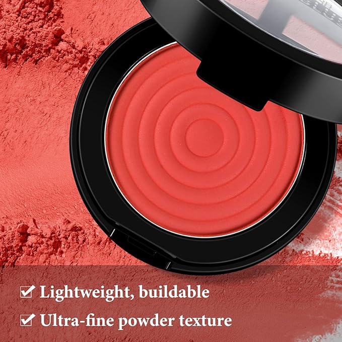 Boobeen Soft Blend Powder Blush for Cheeks, Buildable Color Matte Smooth Blush Palette Compact Blush Powder Makeup, Long-lasting Flush Color, with Mirror and Brush