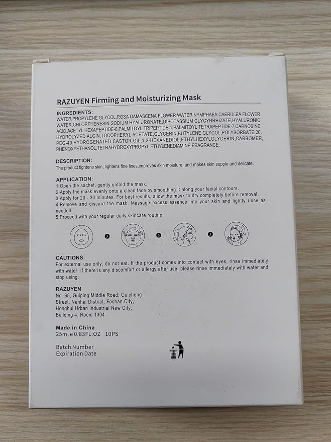 Firming and Moisturizing Sheet Face Masks ((Pack of 10)) with Hyaluronic Acid and Peptides, Reduce Fine Lines and Wrinkles, Hydrating & Anti-Aging Spa Face Mask, Facial Skin Care