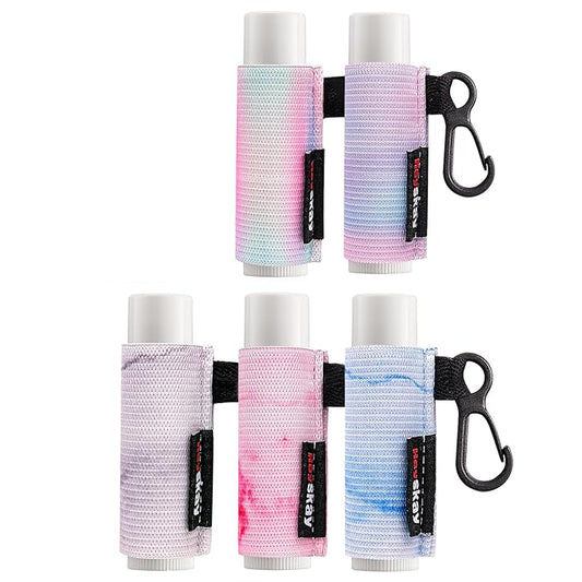 5PCS Lip Balm Holder Sleeves Keychain Chapstick Holder Keychain Lip Gloss Holder Chapstick Elastic Sleeves(Pink/Light Blue/Grey/Light Purple Mix/Pink-Green Mix)
