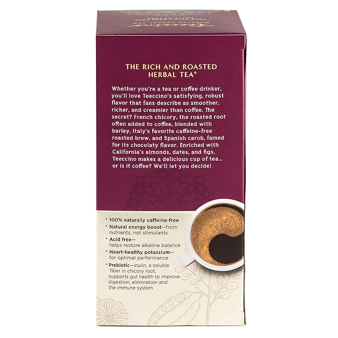 Teeccino Chocolate Peppermint Herbal Tea - Enjoy Hot or Iced Tea with Cooling Peppermint, Cocoa & Chicory, Prebiotic, Caffeine Free, Acid Free, 25 Tea Bags