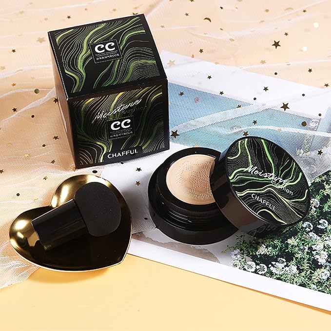 2 PCS Mushroom Head Air Cushion CC Cream Nature Foundation,Foundation Brush Powder Brush,Moisturizing Concealer, Bright Makeup Base Long Lasting (#02 Natural+#03 Warm Nude)