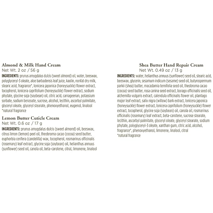 Burt's Bees Back to School Gifts Ideas, 3 Body Care College Dorm Products, Hand Repair Set - Almond and Milk Cream, Lemon Butter Cuticle Cream & Shea Butter Cream, with gloves