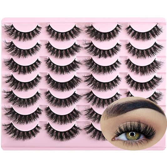 FARRED Wispy Mink Lashes Fluffy False Eyelashes 14 Pairs Fake Eyelashes Natural Look Short Natural Lashes Cat Eye Lash Wispy Volume Eyelash Faux Mink Strip Lashes Pack for Daily Makeup (F19 | 6-13 mm)