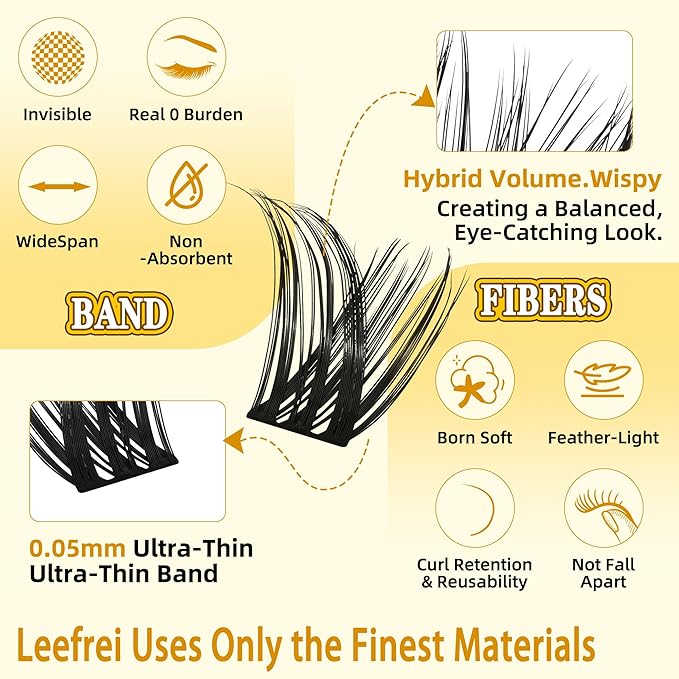 Eyelash Cluster 10-18mm Wispy Eyelash Clusters D Curl DIY Lash Extension Natural Lash Clusters Individual Lashes (LF01 Lashes Only)