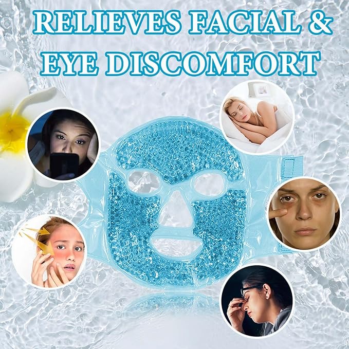 Cold Face Eye Mask Ice Pack for Dark Circles,Puffiness,Face SPA,Headaches,Pressure,Cooling Face Masks for Women Sleeping,Migraines Relief,Skin Care Gel Beads Hot Cold Use Ice Facial Mask