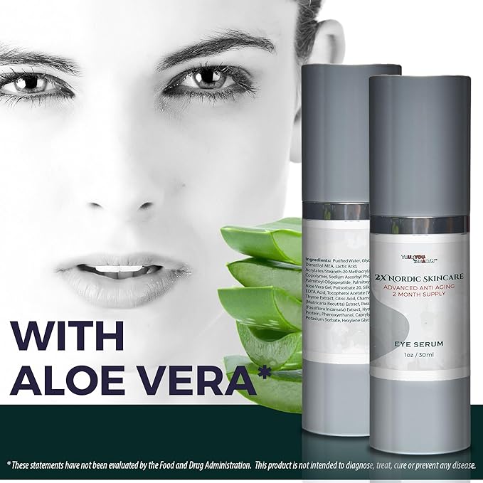 2x Nordic Skincare Serum - 2 Month Supply - Anti Aging Eye Serum - Contains Vitamin C for Dark Circles - Anti Aging Skincare Moisturizing Serum with Aloe Vera & Vitamin E - Improve Wrinkles & Eye Bags