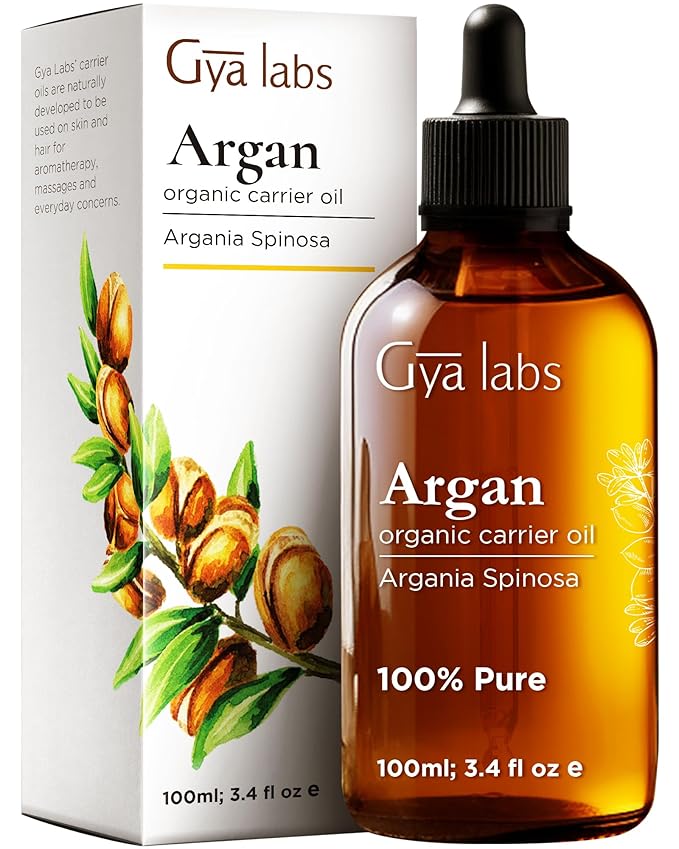 Gya Labs Organic Argan Oil for Hair - 100% Pure Natural Cold-Pressed Moroccan Argan Carrier Oil for Skin, Face, Nail, Lotions, Soaps & Conditioners (3.4 Fl Oz) - Soothing & Moisturizing