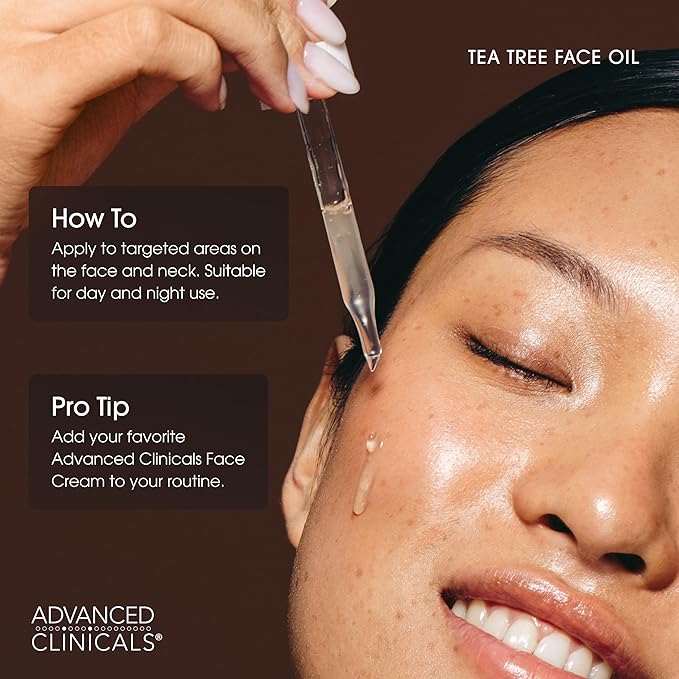 Advanced Clinicals Tea Tree Oil For Face + Vitamin C Serum + Exfoliating 10% Glycolic Acid + Lactic Acid Serum 3PC Skincare Set For Women & Men | Anti Aging Serums To Brighten, Exfoliate, & Hydrate