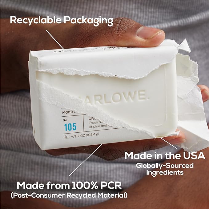MARLOWE. No. 105 Bar Soap for Men 7 oz (3 Bars) Moisturizing Body Soap, Nourishing & Refreshing with Natural Extracts, Shea Butter, Olive Oil & Green Tea Extracts, Original Sage & Fir Scent