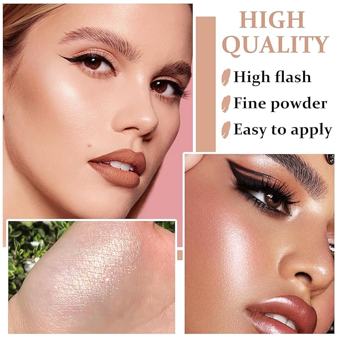 Body Hair Glitter Powder Highlighter Makeup Powder Polvo de Hadas Natural Enhance Facial Contours Lightweight Long-lasting Shimmer Face Body Makeup-Pearl White