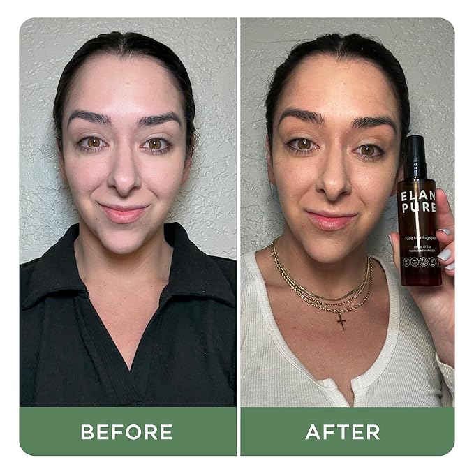 Face Tanning Mist, Organic Ingredients, Sunless Self Tanner, Bronzing, Hydrating, Steak-Free, Long Lasting Glow