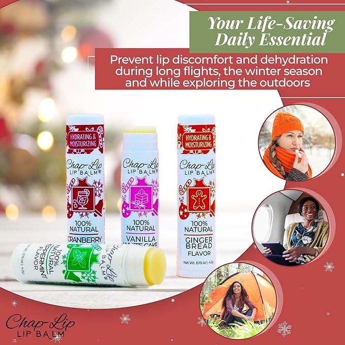 100% Natural Lip Balm Set - Beeswax Natural Christmas Gifts for Her - Lip Moisturizer for Dry Lips, Cocoa Butter - Petroleum Free, 8 Count, 2 Pack