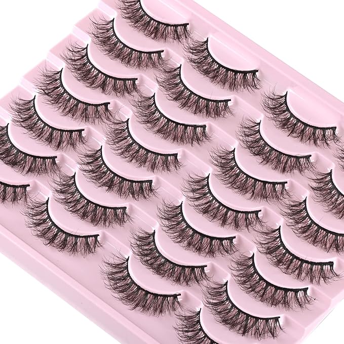 FARRED Natural Lashes Short Eyelashes Wispy False Mink Lash Pack 14 Pair Natural Look Fluffy Doll Eyelash Small Fake Strip Lashes Full Pestañas Sets for MUA and Beginners Daily Makeup (F3 | 8-16mm)