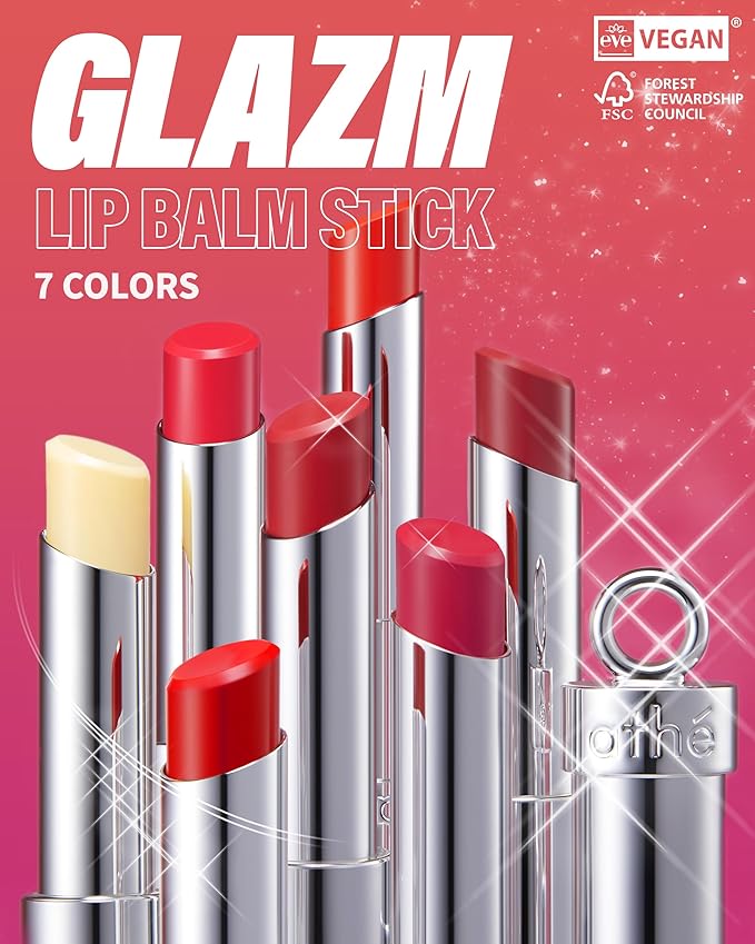 ATHE Glazm Lipbalm Stick - Vegan Glow Korean Lip Balm - Plumping, Volumizing & Highly Pigmented Lipstick - Soft Melting, Buildable Formula - Plant-Derived, Cruelty-Free, 0.12oz. (00 Thrilling)