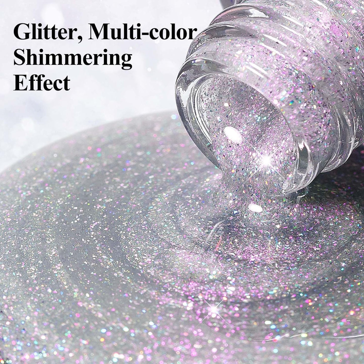 Glitter Silver Nail Polish Quick Dry, Sparkle Iridescent Nail Lacquer Air Fast Drying, Reflective Flash Long-Lasting Vegan Fingernail Polish, 12ML