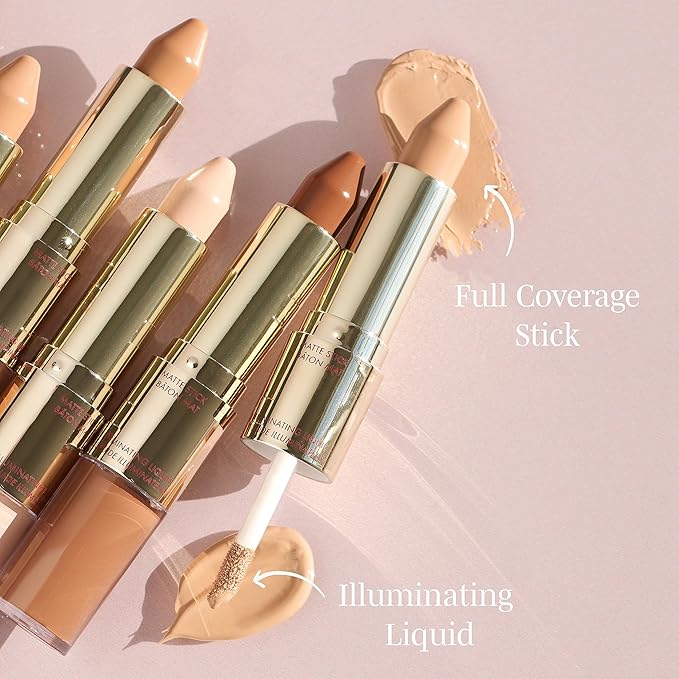 Wander Beauty Dualist Matte and Illuminating Concealer Makeup - Golden Medium - Dual-Ended Matte Concealer Stick + Liquid Concealer - Full Coverage Concealer Brightens & Hydrates - 0.28 fl oz